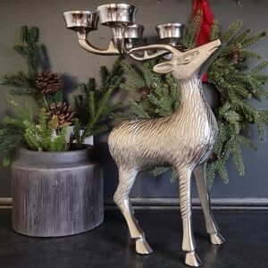 Silver Metal Large 14" Reindeer Candle Holder Deer Stag Christmas Home Decor